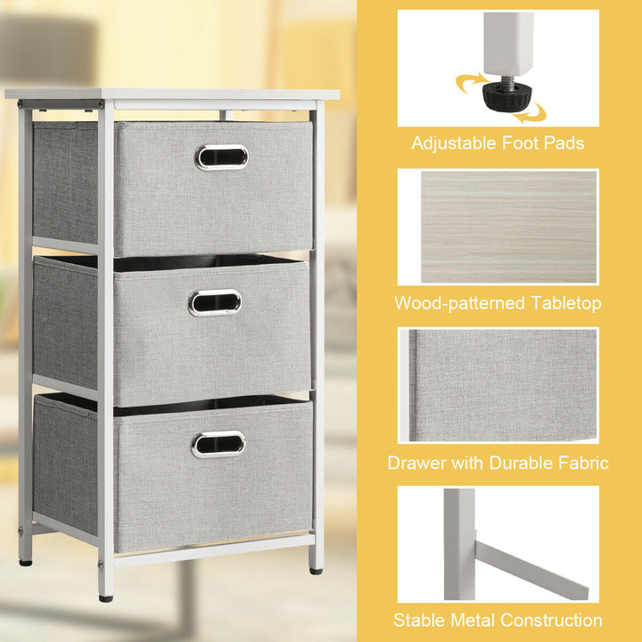 3-Drawer Fabric Dresser Storage Tower Vertical Foldable Pull Bins Bedroom White Image 10