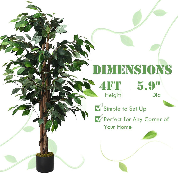 4Ft Artificial Ficus Tree Fake Greenery Plant Home Office Decoration Image 6