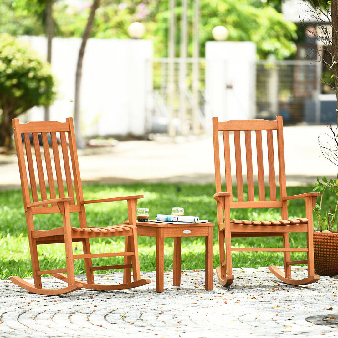 3 PCS Eucalyptus Rocking Chair Set W/ Coffee Table 2 Wood Conversation Chairs Image 1