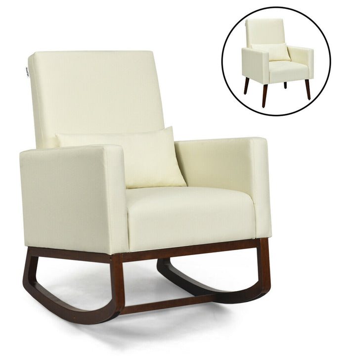 2-in-1 Fabric Upholstered Rocking Chair Nursery Armchair with Pillow Beige Image 1