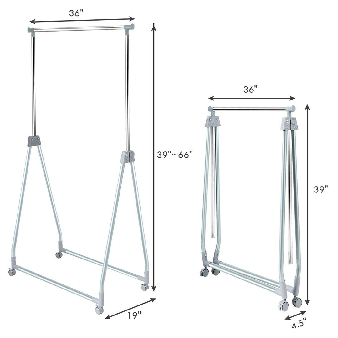 Extendable Clothing Garment Rack Heavy Duty Foldable Clothes Rack W/Hanging Rod Image 2