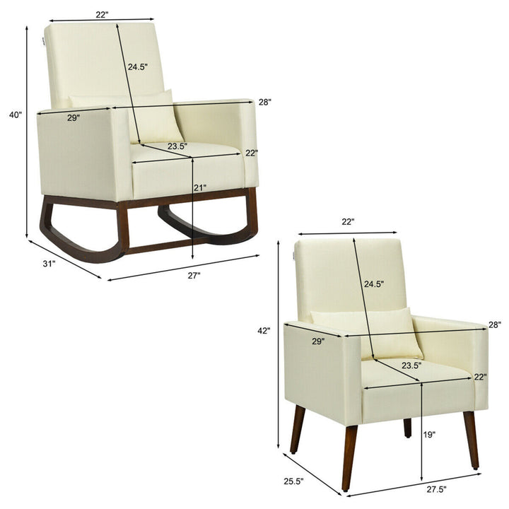 2-in-1 Fabric Upholstered Rocking Chair Nursery Armchair with Pillow Beige Image 2