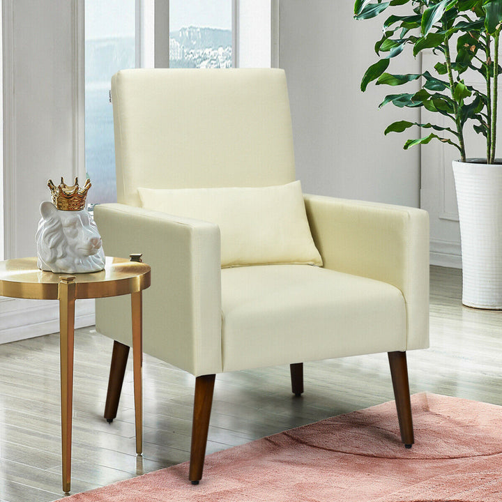 2-in-1 Fabric Upholstered Rocking Chair Nursery Armchair with Pillow Beige Image 4