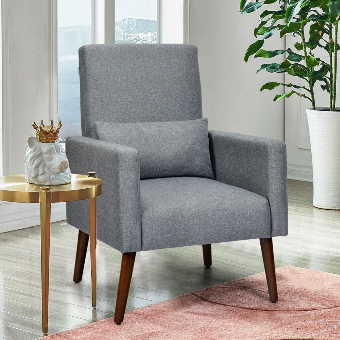 2-in-1 Fabric Upholstered Rocking Chair Nursery Armchair with Pillow Dark Grey Image 4