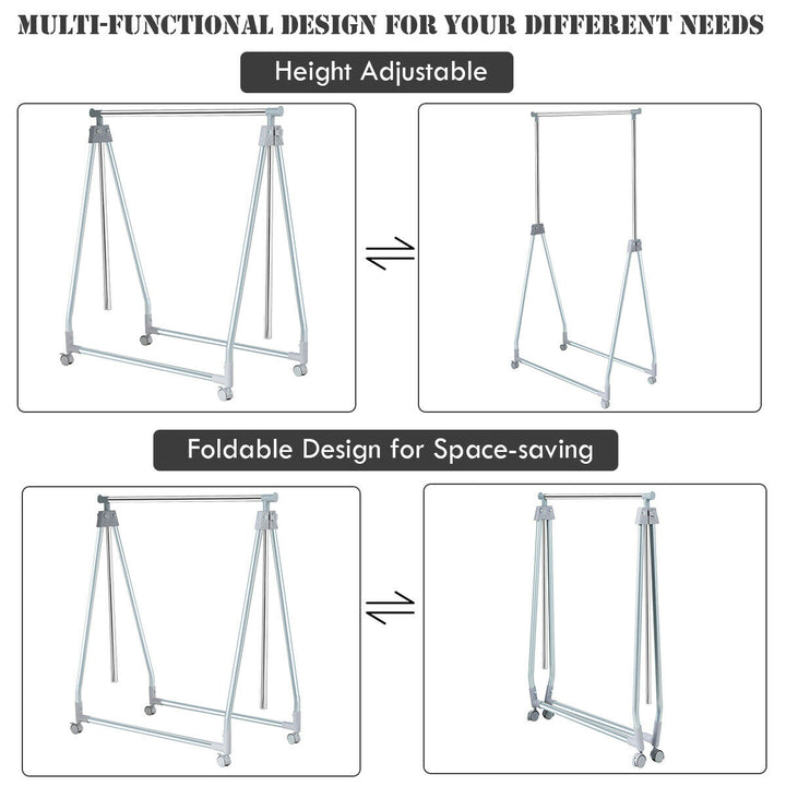 Extendable Clothing Garment Rack Heavy Duty Foldable Clothes Rack W/Hanging Rod Image 9