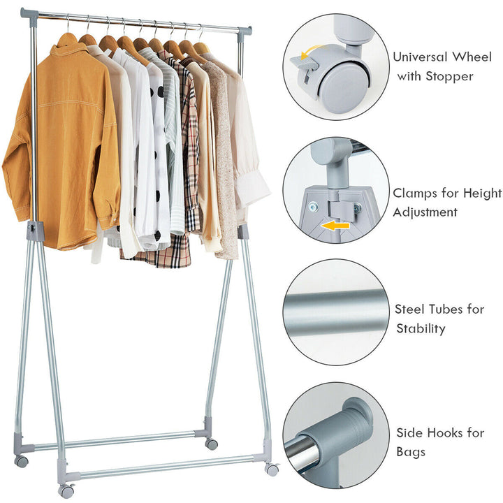 Extendable Clothing Garment Rack Heavy Duty Foldable Clothes Rack W/Hanging Rod Image 10