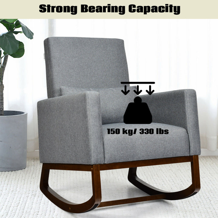 2-in-1 Fabric Upholstered Rocking Chair Nursery Armchair with Pillow Dark Grey Image 7