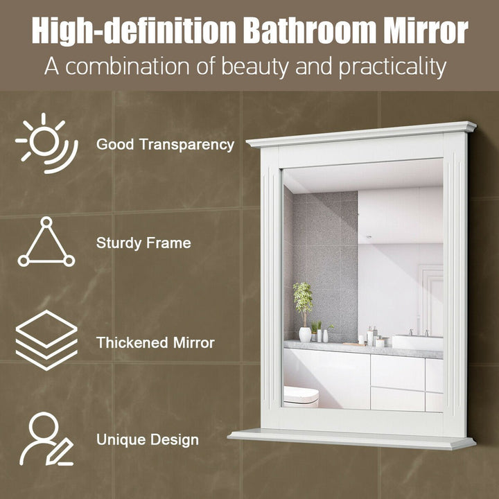 Bathroom Wall Mirror W/Shelf Square Vanity Makeup Mirror Multipurpose Usage Image 6