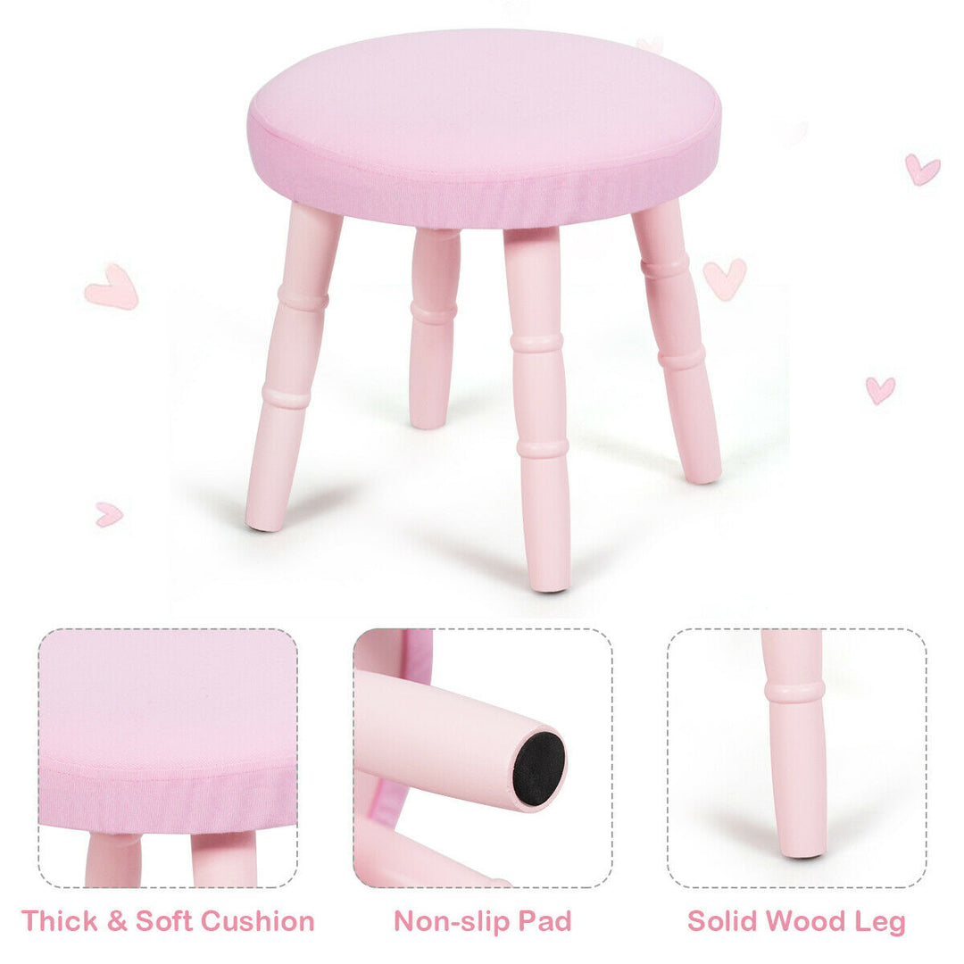 Kids Vanity Makeup Table and Chair Set Make Up Stool Play Set for Children Pink Image 7