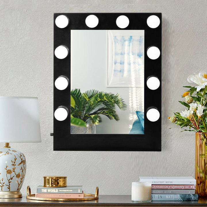 Wall Mounted Vanity Mirror Hollywood Makeup Dimmer Light Black Image 3