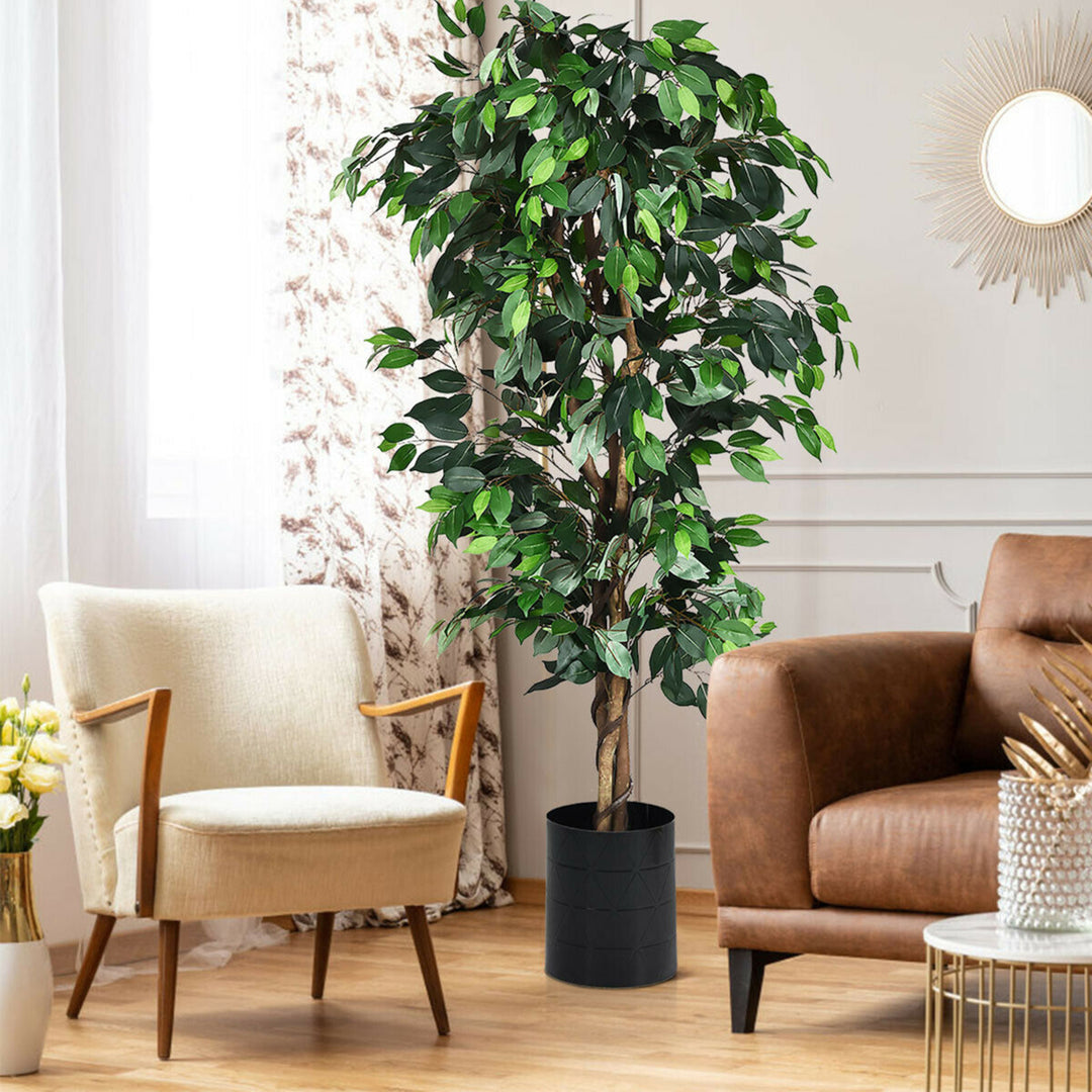 6Ft Artificial Ficus Tree Fake Greenery Plant Home Office Decoration Image 3