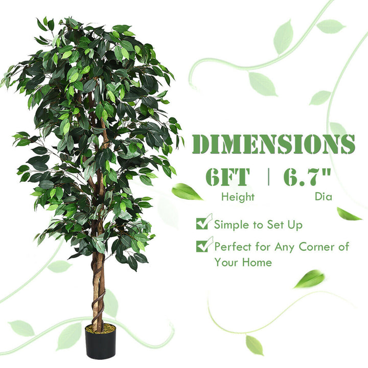 6Ft Artificial Ficus Tree Fake Greenery Plant Home Office Decoration Image 6