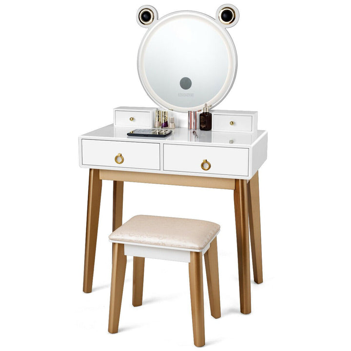 Makeup Dressing Vanity Table Set w/ Touch Screen Mirror Image 1