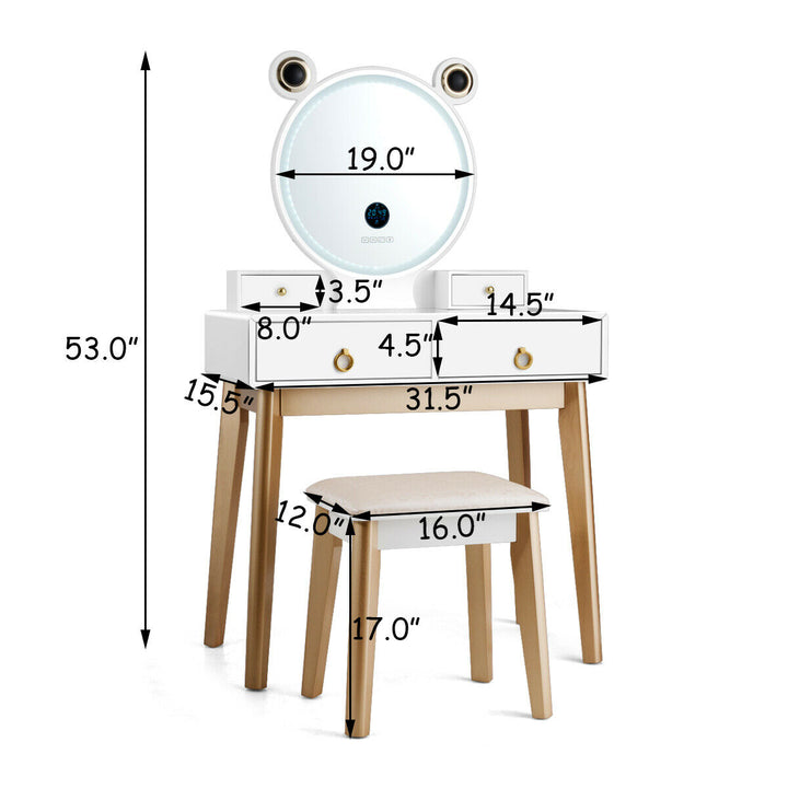 Makeup Dressing Vanity Table Set w/ Touch Screen Mirror Image 2