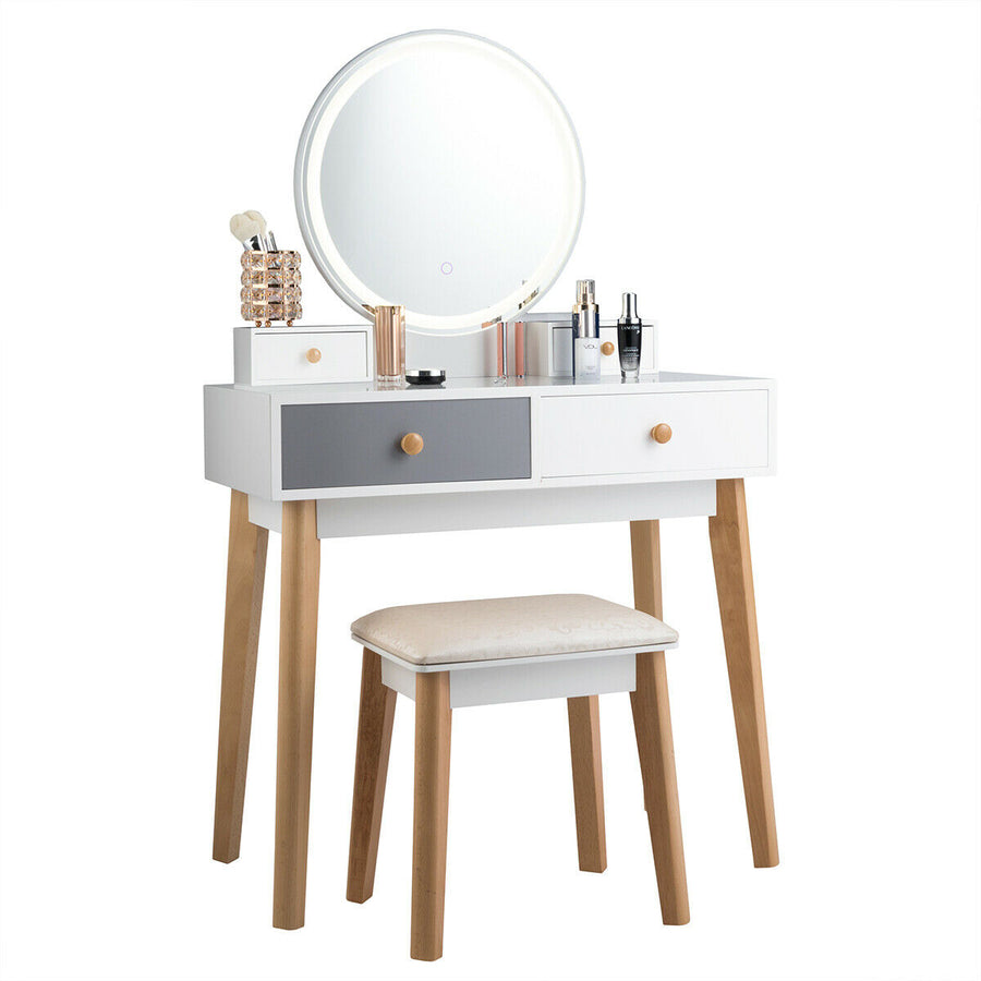 Makeup Dressing Vanity Table Set w/ Touch Screen Dimming Mirror Stool Image 1