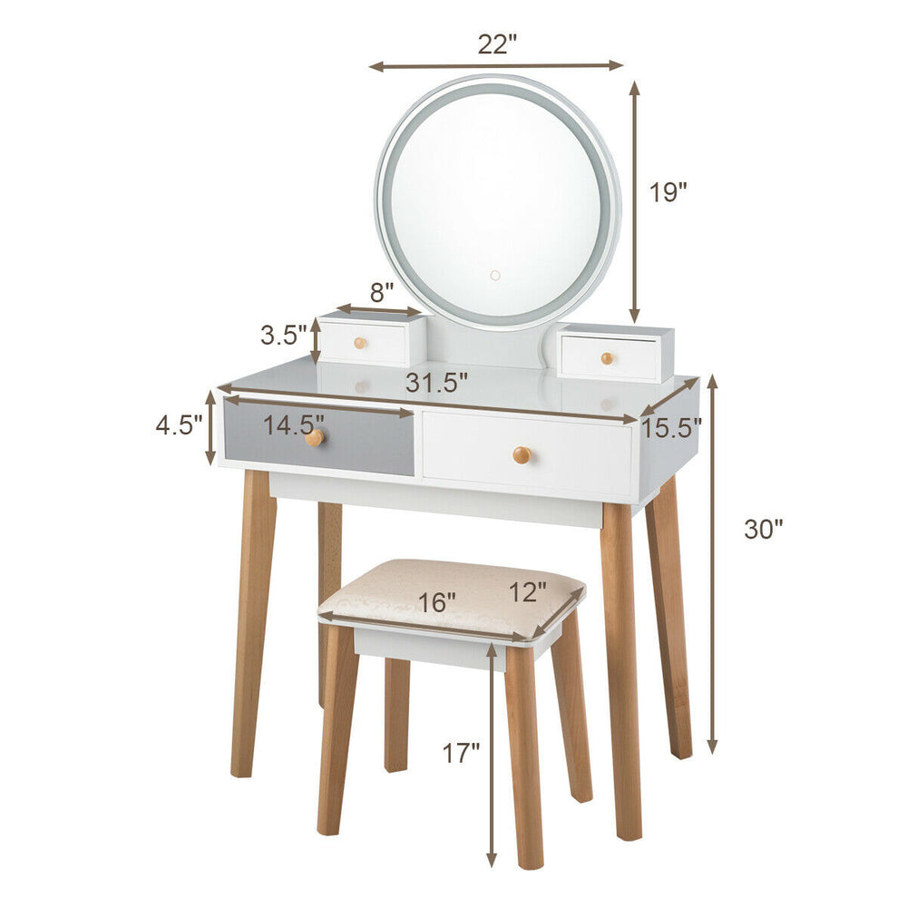 Makeup Dressing Vanity Table Set w/ Touch Screen Dimming Mirror Stool Image 2