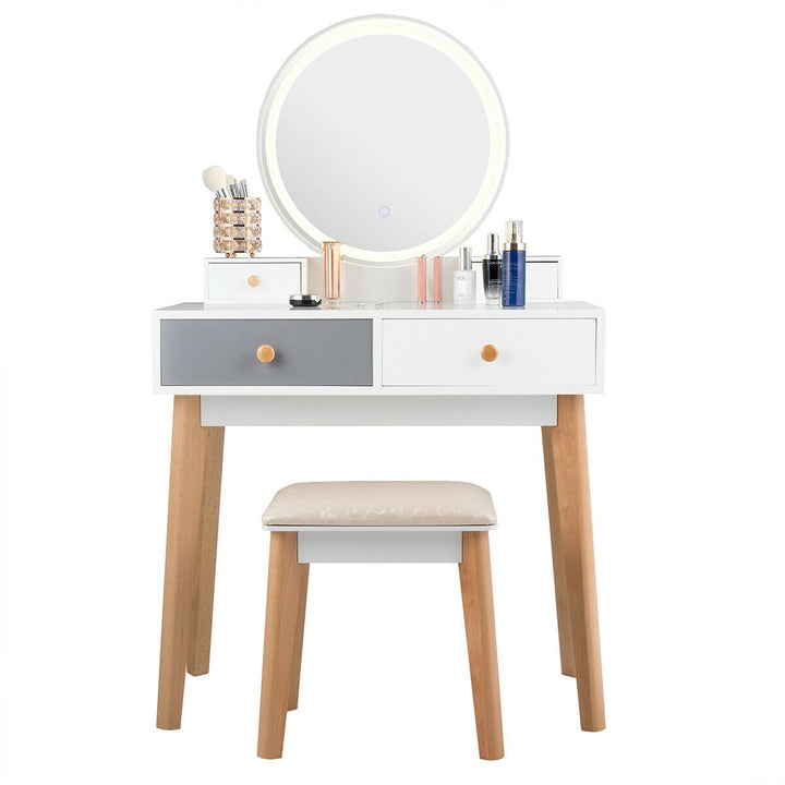 Makeup Dressing Vanity Table Set w/ Touch Screen Dimming Mirror Stool Image 3