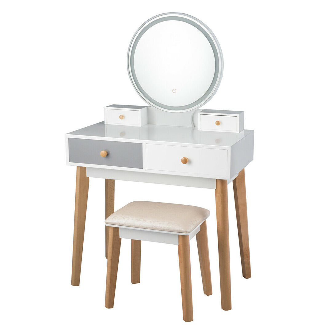 Makeup Dressing Vanity Table Set w/ Touch Screen Dimming Mirror Stool Image 4