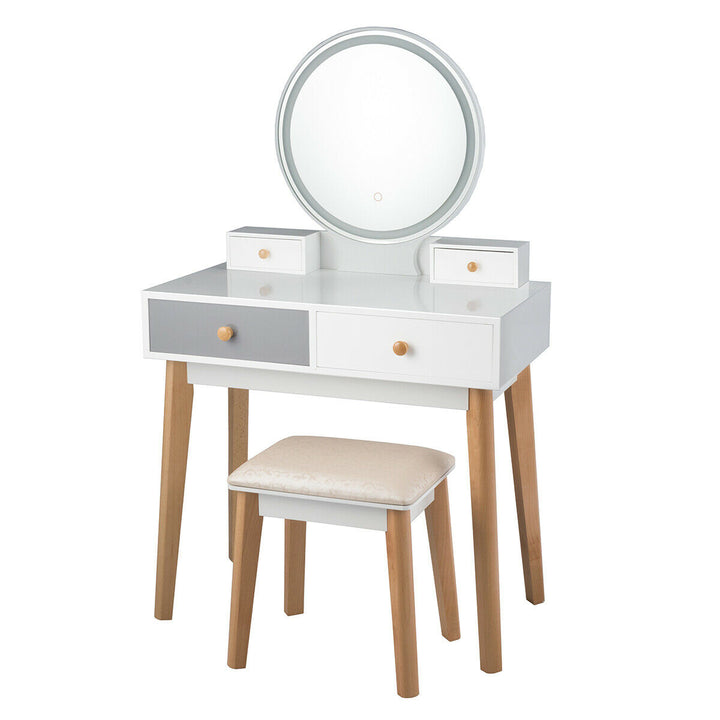 Makeup Dressing Vanity Table Set w/ Touch Screen Dimming Mirror Stool Image 4