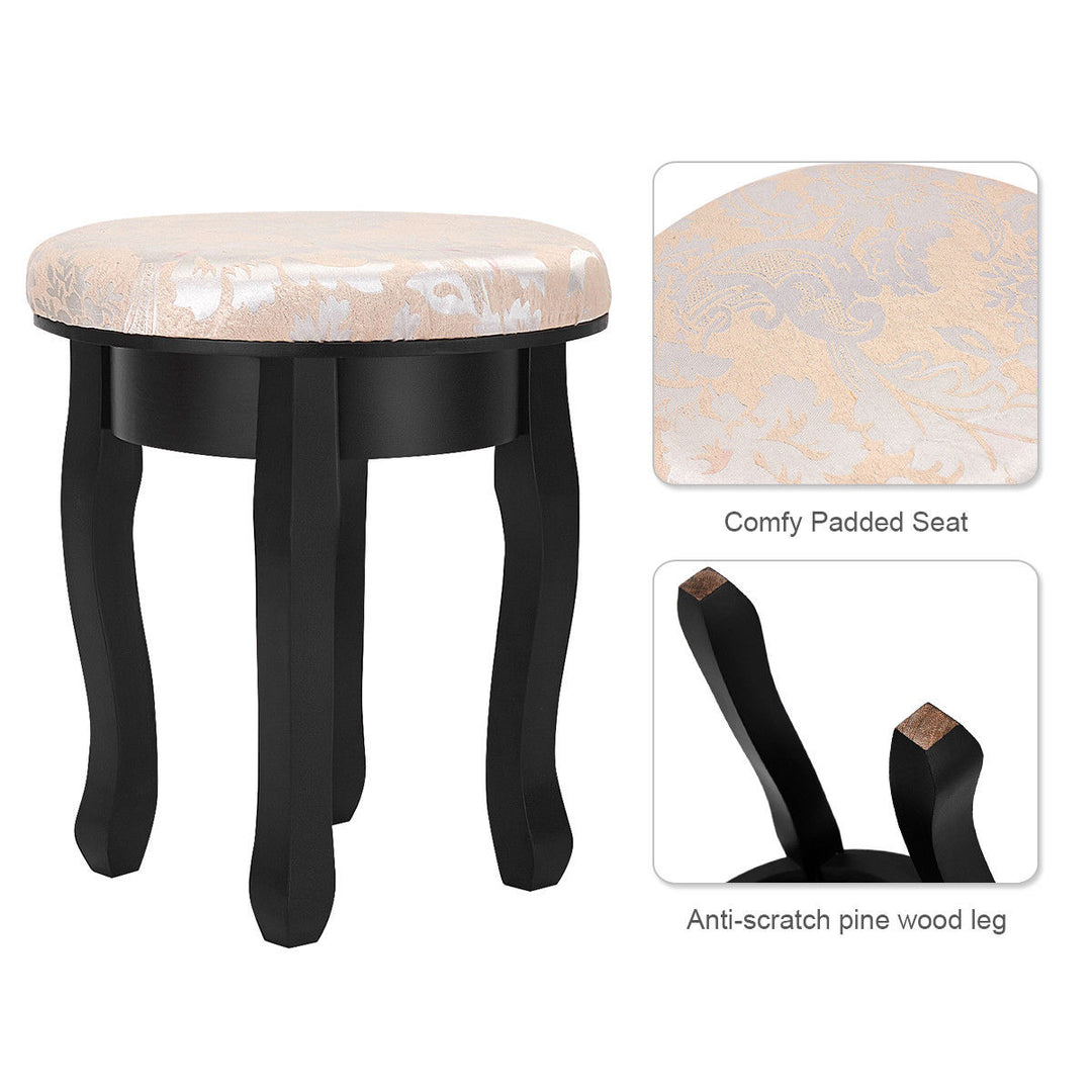 Black Makeup Table Vanity Table Set Cushioned Stool Mirror 5 Drawers Image 4