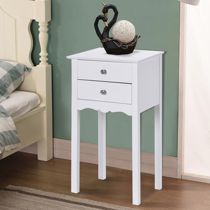 Side Table End Accent Table Night Stand W/ 2 Drawers Furniture White Image 1