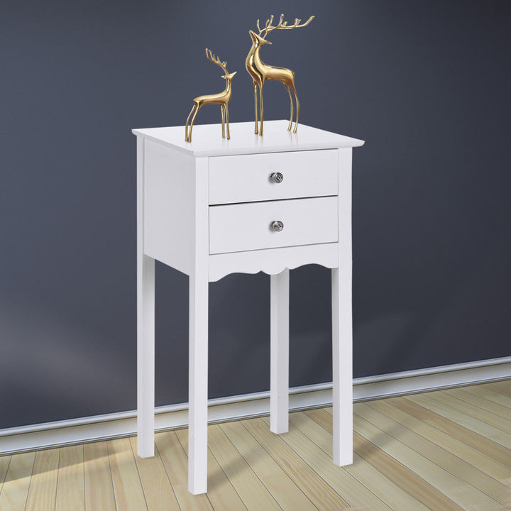 Side Table End Accent Table Night Stand W/ 2 Drawers Furniture White Image 2