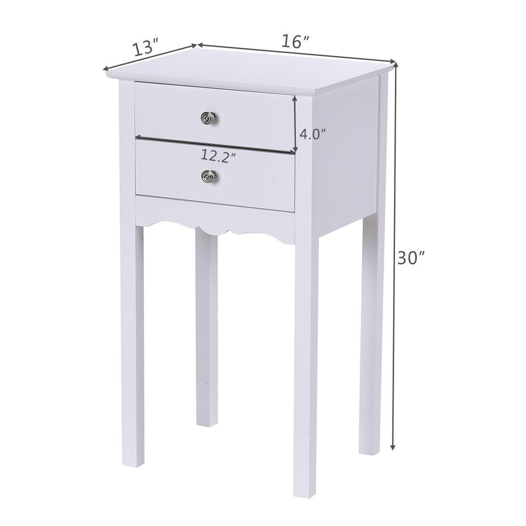 Side Table End Accent Table Night Stand W/ 2 Drawers Furniture White Image 4