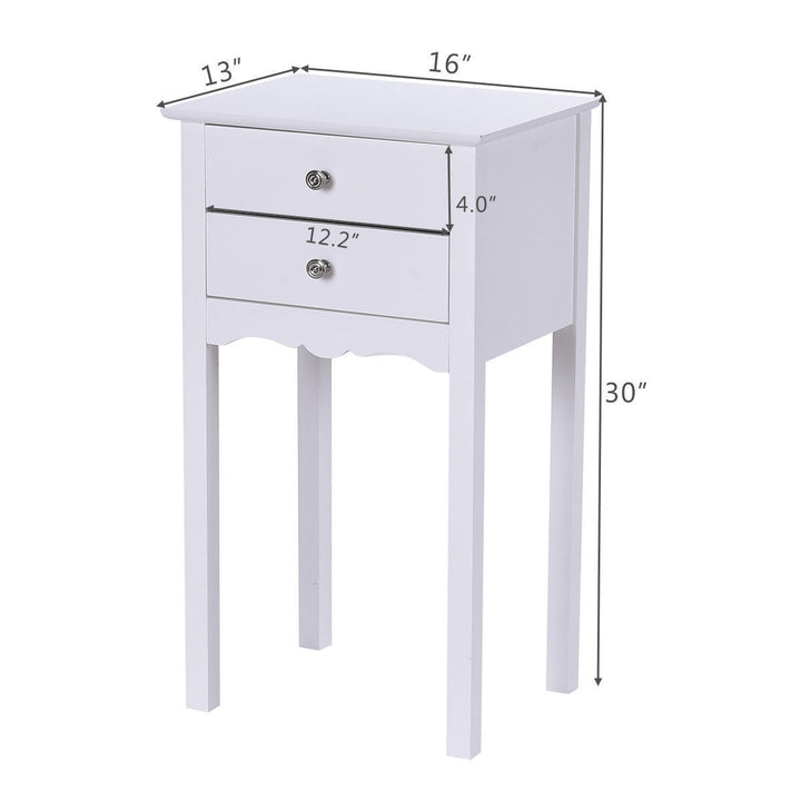 Side Table End Accent Table Night Stand W/ 2 Drawers Furniture White Image 4