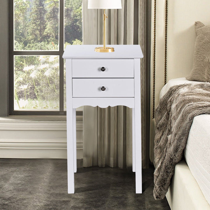 Side Table End Accent Table Night Stand W/ 2 Drawers Furniture White Image 5