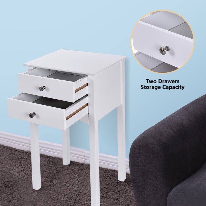 Side Table End Accent Table Night Stand W/ 2 Drawers Furniture White Image 6