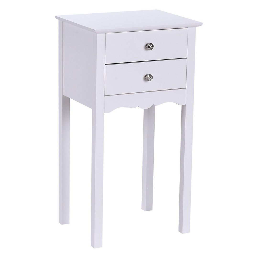 Side Table End Accent Table Night Stand W/ 2 Drawers Furniture White Image 7