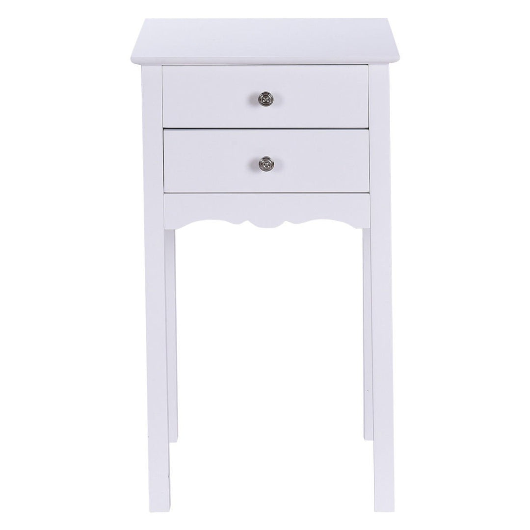 Side Table End Accent Table Night Stand W/ 2 Drawers Furniture White Image 8