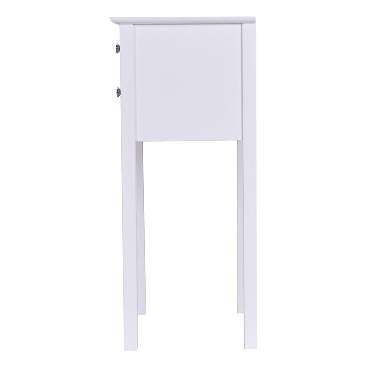 Side Table End Accent Table Night Stand W/ 2 Drawers Furniture White Image 9