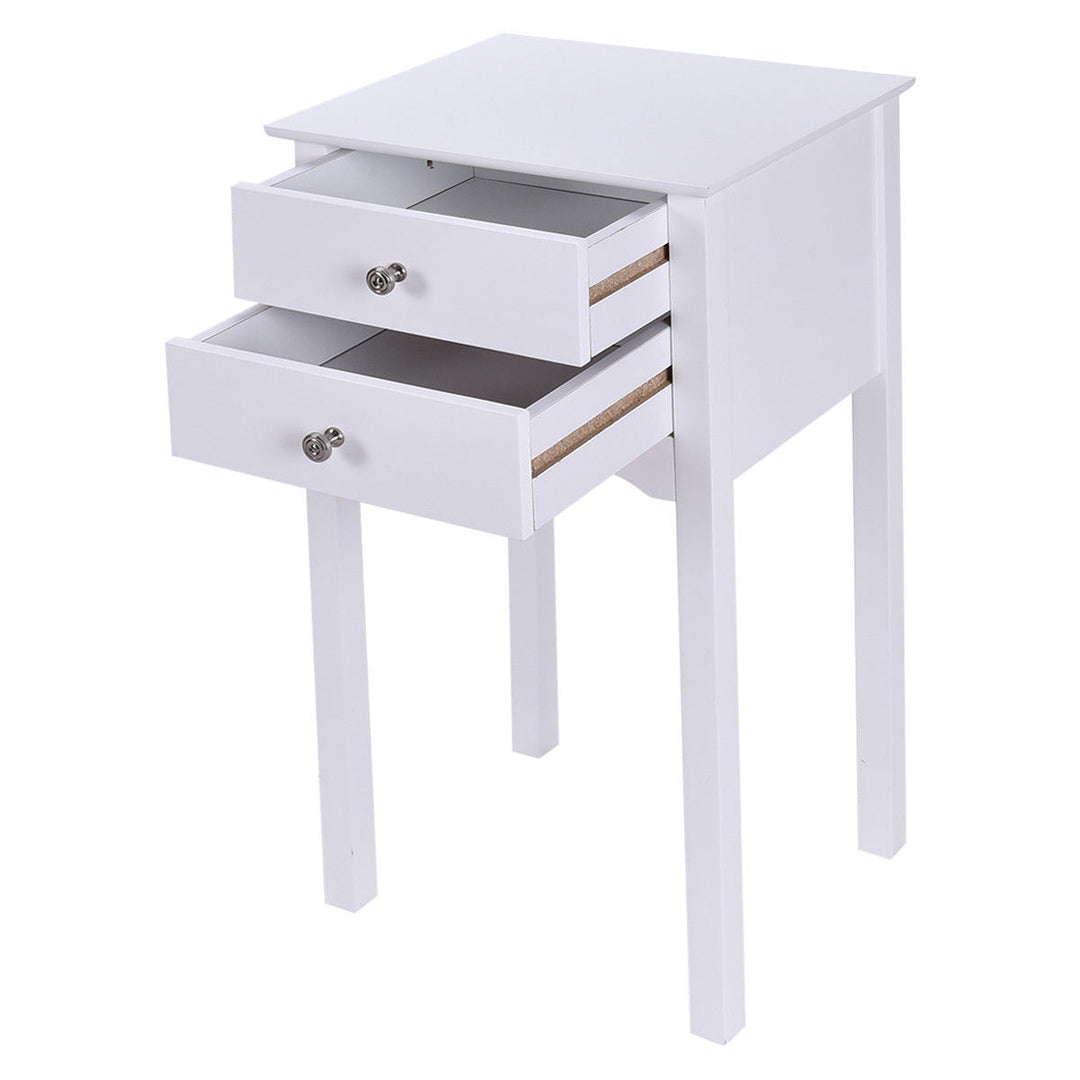 Side Table End Accent Table Night Stand W/ 2 Drawers Furniture White Image 10