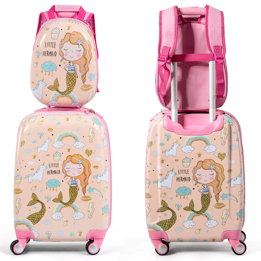 2 PCS Kids Carry-on Luggage Set 12 Backpack and 18 Rolling Suitcase Image 3