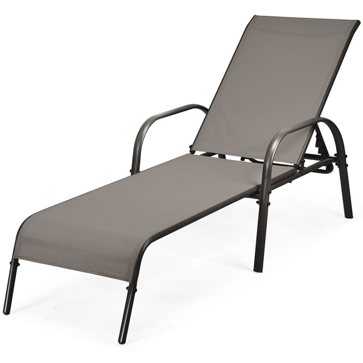 Outdoor Patio Lounge Chair Chaise Fabric Adjustable Reclining Armrest Pool Brown Image 10