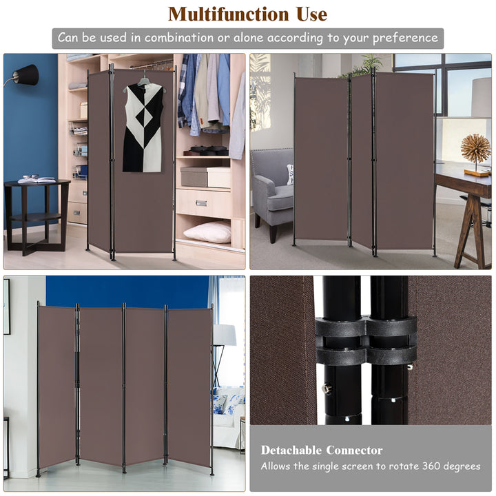 4-Panel Room Divider Folding Privacy Screen w/Steel Frame Decoration Brown Image 8