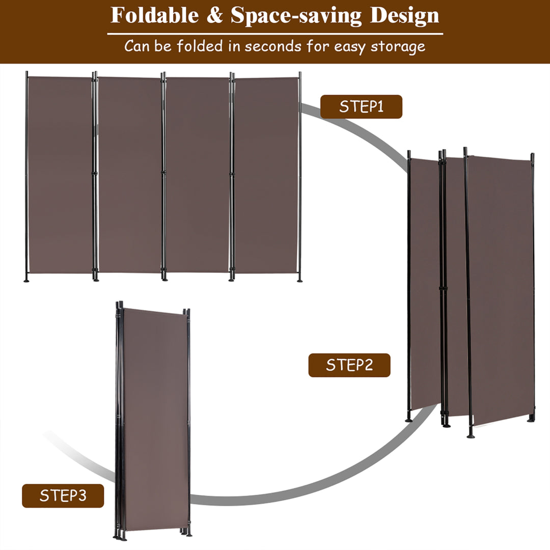 4-Panel Room Divider Folding Privacy Screen w/Steel Frame Decoration Brown Image 9