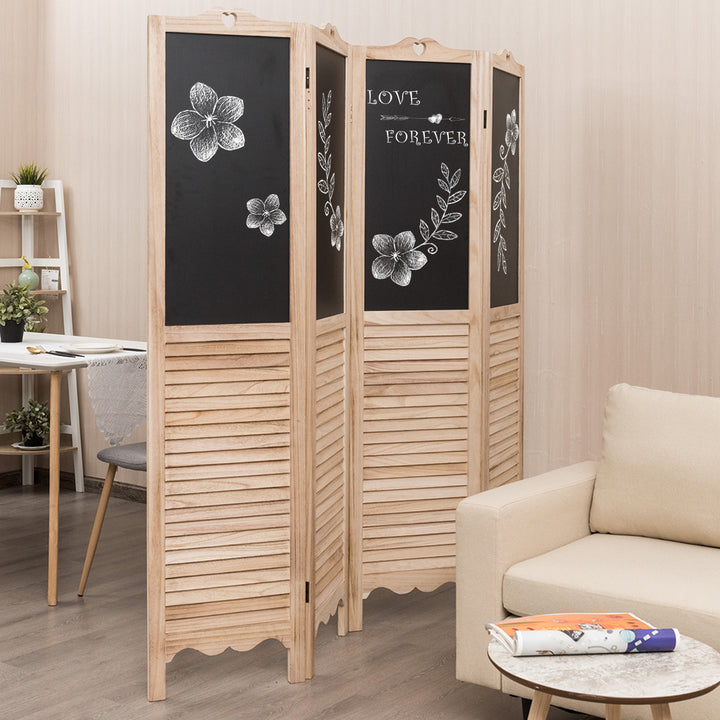 4-Panel Folding Divider Screen W/Chalkboard 5.7Ft Tall Natural Image 9