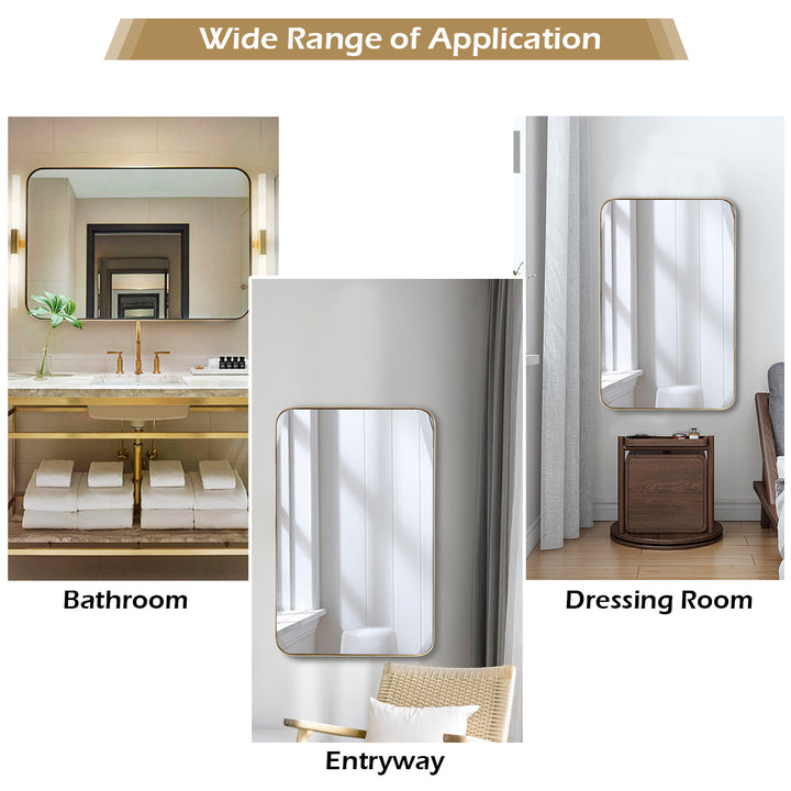 32"x20" Wall-Mounted Rectangle Mirror Metal Frame Bathroom Entryway Gold Image 7