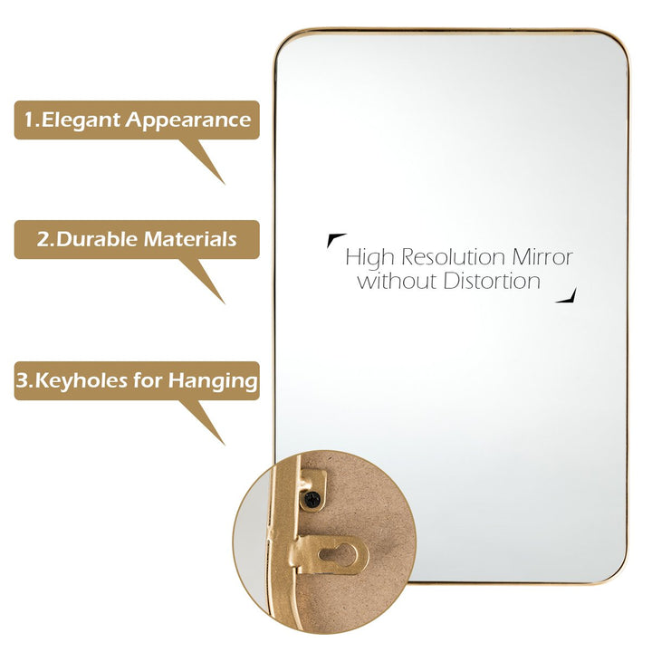 32"x20" Wall-Mounted Rectangle Mirror Metal Frame Bathroom Entryway Gold Image 9