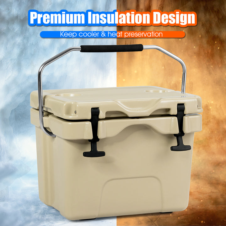 16 Quart Cooler Portable Ice Chest Leak-Proof 24 Cans Ice Box for Camping Khaki Image 6