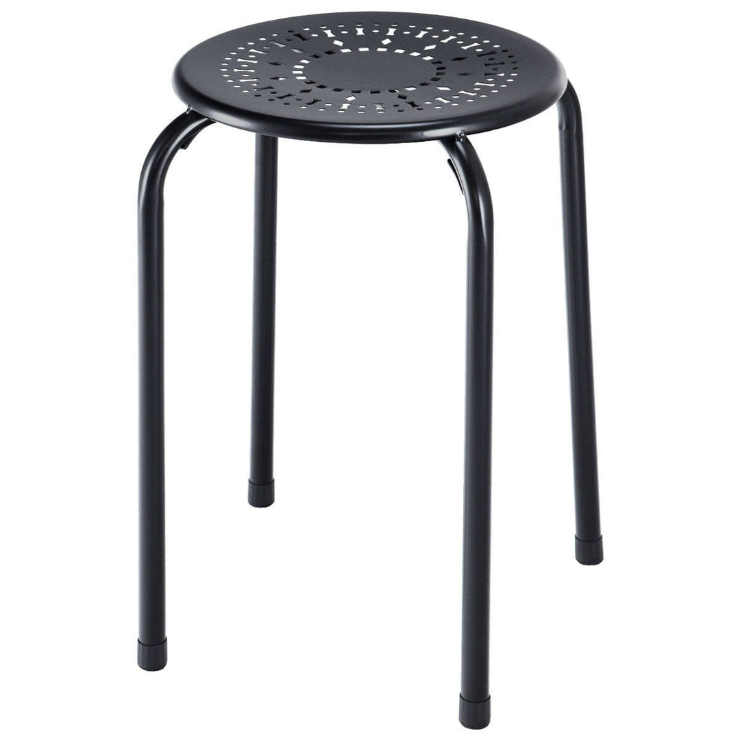 Set of 6 Stackable Metal Stool Set Daisy Backless Round Top Kitchen Black Image 6