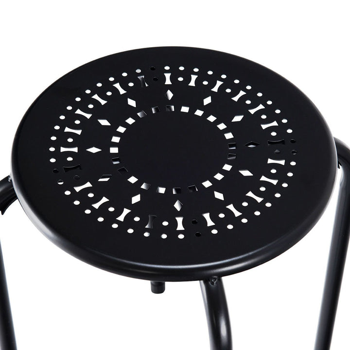 Set of 6 Stackable Metal Stool Set Daisy Backless Round Top Kitchen Black Image 8