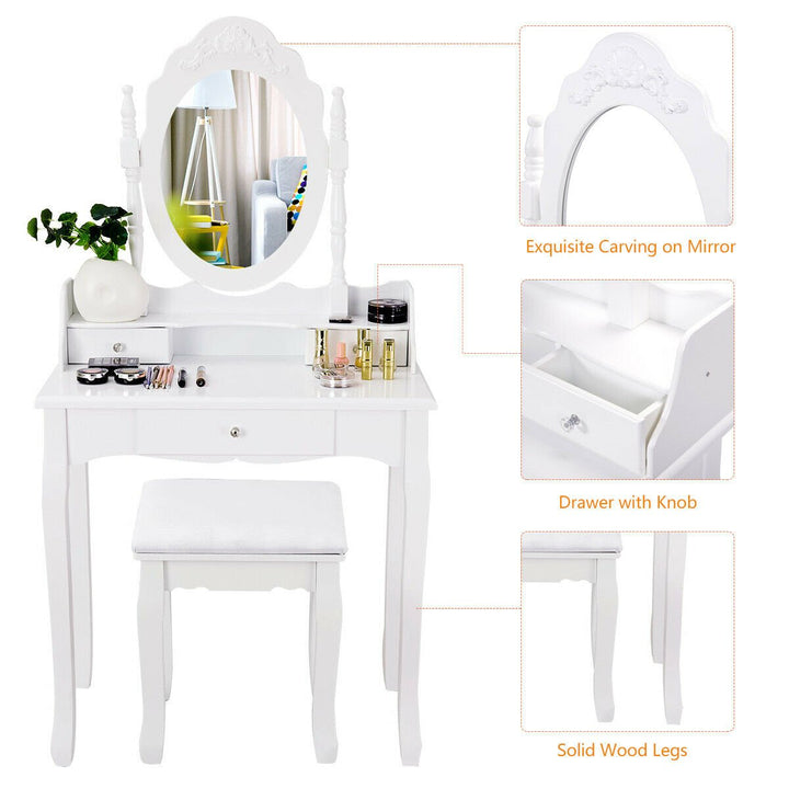 White Vanity Wood Makeup Dressing Table Stool 3 Drawer Image 7