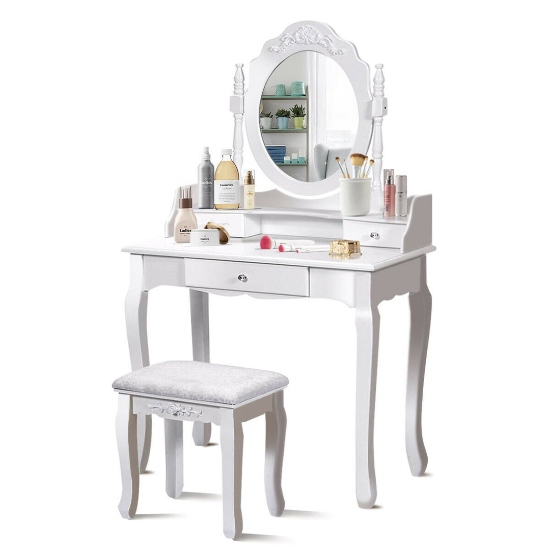 White Vanity Wood Makeup Dressing Table Stool 3 Drawer Image 8