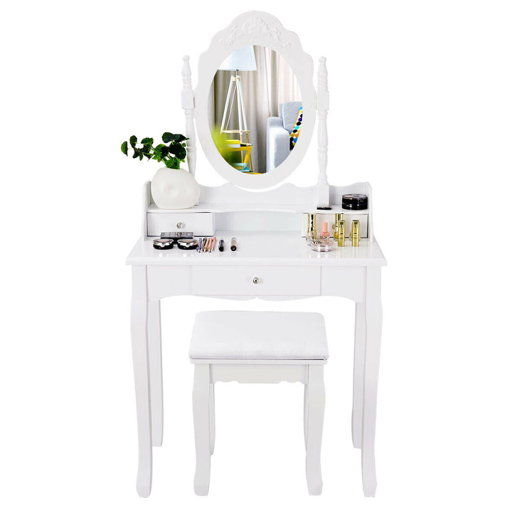 White Vanity Wood Makeup Dressing Table Stool 3 Drawer Image 9