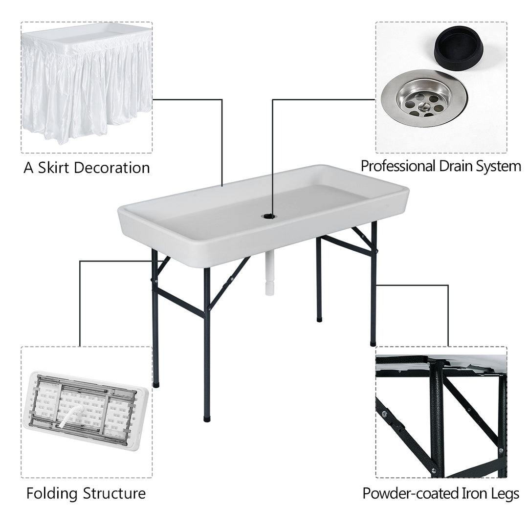 4 Foot Party Ice Folding Table Plastic with Matching Skirt White Image 8