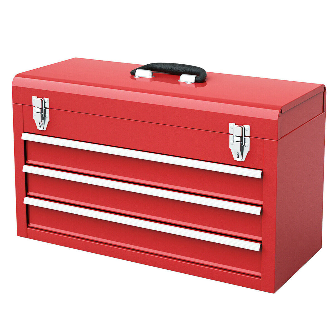 Portable Tool Chest Box Storage Cabinet Garage Mechanic Organizer 3 Drawers Red Image 9