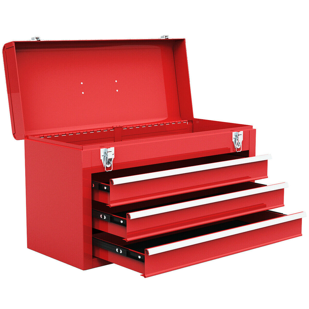 Portable Tool Chest Box Storage Cabinet Garage Mechanic Organizer 3 Drawers Red Image 10